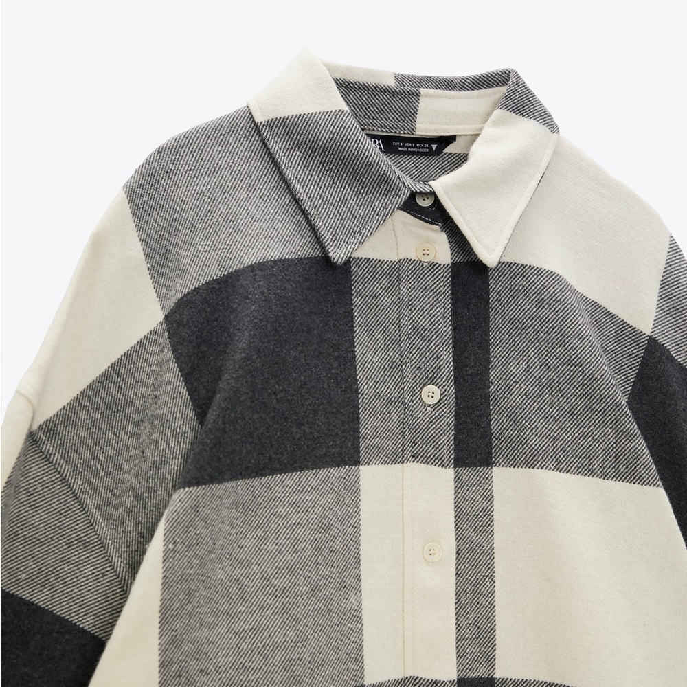 NWT. Zara Oversized Black/Cream Plaid Flannel Shirt. Size M. - Picture 5 of 10